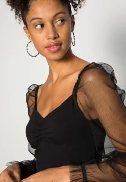 Even&Odd LONG PUFF SLEEVES RUSHING BODYCON DRESS - Cocktailkleid/festliches Kleid - Black -Modekleidung 2113c43a644a4d11a7f109a500a5177d