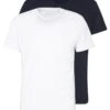Pier One 2 PACK - T-Shirt Basic - White/dark Blue -Modekleidung c317d65fe9bd4dd2b5dfb2c9aa92192f