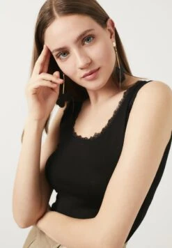 LELA SQUARE NECK LACE DETAILED ATHLETE - Top - Black -Modekleidung e2340b796f3e486fba812efec536182f